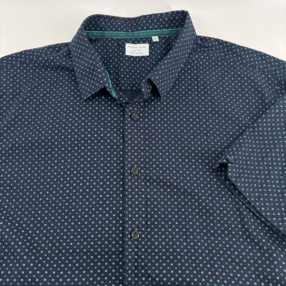 7 Diamonds Button Down Mens XXL Navy Blue Geometric Short Sleeve 7D63 Shirt